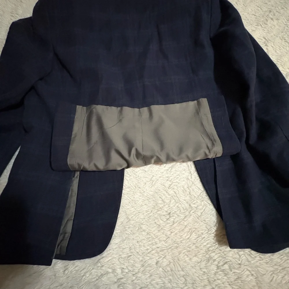 JOS A BANK Linen Men 44R Tailored Fit Blazer Sport Coat Jacket Blue Plaid